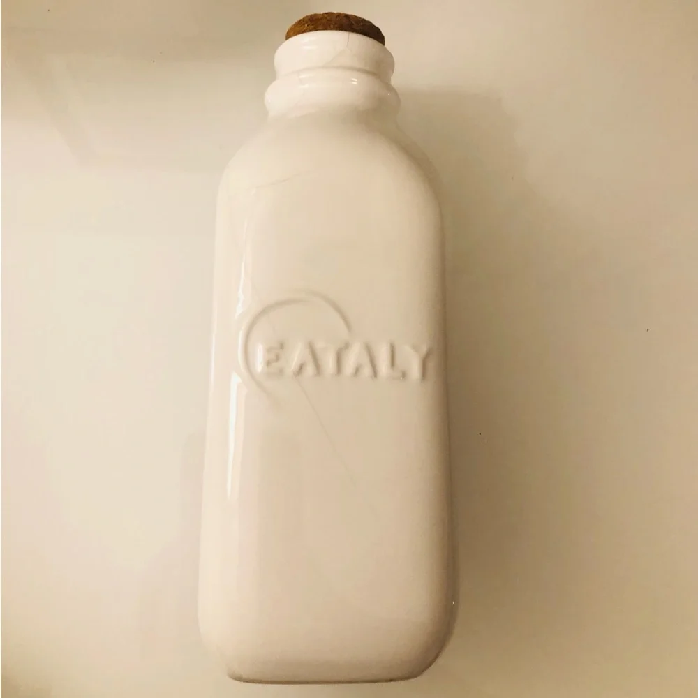 Eataly white glazed ceramic oil, vinegar storage bottle